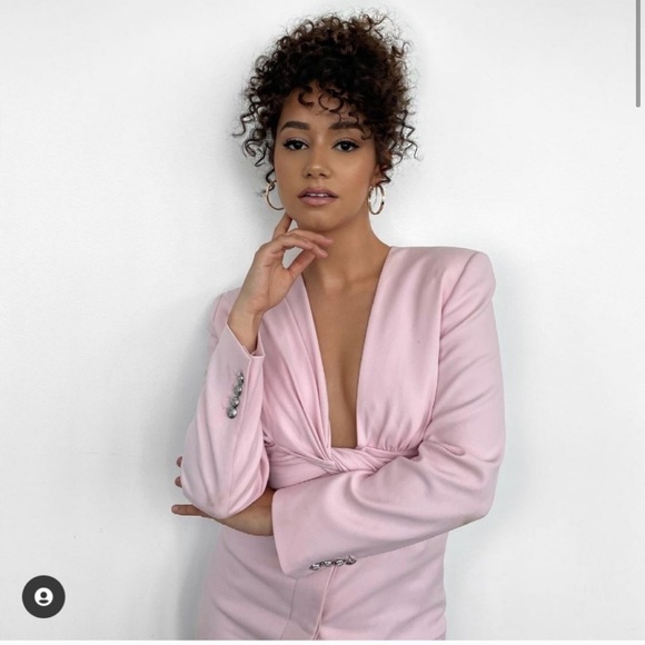 ZARA V-Neck Pink Draped Blazer Dress - Picture 3 of 13